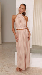 Year Halter Backless Lacing Suit Pleated Dress