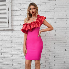 Dress Socialite Ruffled Oblique Shoulder High End Formal Dress