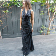 High Class Elegant Halter Dress Backless Deep V Plunge neck