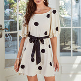 Real Shot Polka Dot Puff Sleeve Dress