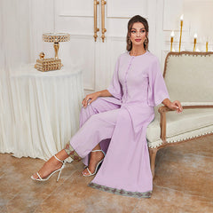 Dress Ruffle Sleeve Round Neck Retro Maxi Dress Trousers Suit