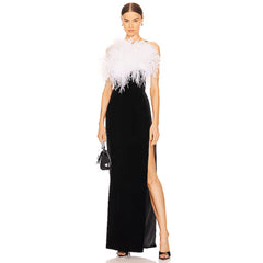 Ostrich Feather Sling Dress Bandage One Piece Dress Dress