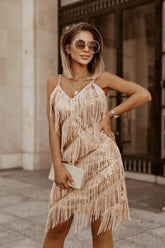 Sleeveless Sling Pencil Tassel Dress Midi Dress