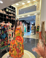 Sleeveless Swing Printed Long Sling Dress