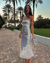High-End Sequined Light Luxury Strap Dress Cocktail Host Annual Meeting