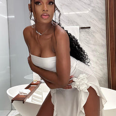 Strapless Dress Backless Slit White Dress Sexy