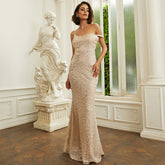 Vestido de dama de honor de noche elegante, largo, sin mangas, con lentejuelas, escote descubierto y espalda descubierta