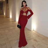 Hollow Out Cutout out Backless Lace up Halterneck Solid Color