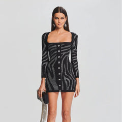 Rhinestone Long Sleeve Tube Top Short Type Bandage One Piece