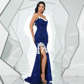 Long Sequined Chest-Wrapped off Neck Backless Evening Dress Bridesmaid Dress Sequin Split