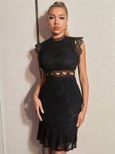 Black Lace Nightclub Dress Hollow Out Cutout Party Socialite Evening Wear Street