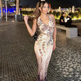 Printed Backless Slim Fit Lace up Dress