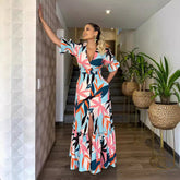 V neck Lightly Mature Split Ruffled Long Dress