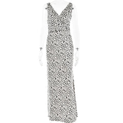 Leopard Print Satin V neck Strap Backless Dress Slim Fit Maxi Dress