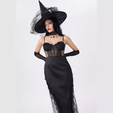 Strap Lace Stitching High Waist Dress