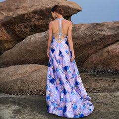 High End V neck Hollow Out Cutout Elegant Long Cocktail Large Swing Evening Dress Bridesmaid Dress