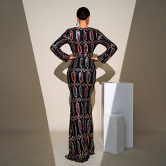 High End Long Sequined Long Sleeve V Neck Cocktail Evening Dress Bridesmaid Dress