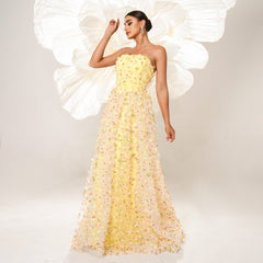 High End Sleeveless Elegant Off Neck Long Cocktail Evening Dress Bridesmaid Dress Mesh Large Swing Dress