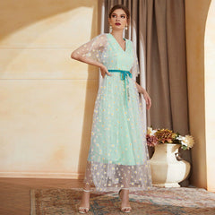 Feenkleid mit V-Ausschnitt, hoher Taille und A-Linie