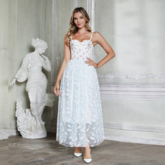 Heavy Industry Three Dimensional Floral Rhinestone Boning Corset Straps Tulle Large Swing Fairy Dress Fresh Air Dress