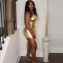 Bronzing Color Tube Top Waist Tight Hip Bag Irregular Asymmetric Spaghetti Strap