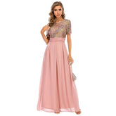 Popular Chiffon Stitching Sequ Dress Maxi Dress