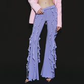 Ruffle hem slim fit flared low waist trousers