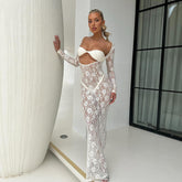 Lace See Through Long Sleeve Slim Fit Dress