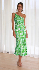Kleid mit diagonalem Kragenriemen und Fischschwanz-Print