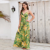 Bohemian Printed Maxi Dress V neck Strap Dress