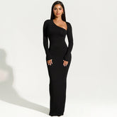 Slim Fit Slimming Long Sleeves Diagonal Collar Back Slit Dress