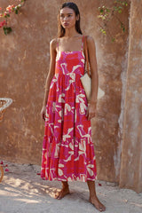 Maxikleid mit Trägern und rückenfreiem Pflanzen- und Blumenmuster
