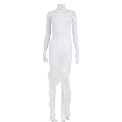 Vestido tubo con escote de madera, sin cintas, con costuras en las orejas, de malla