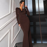 Swing Collar Long Sleeve Pleated Slim Sheath Dress