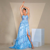 High End Suspenders Long Sequined Cocktail Large Swing Evening Dress Bridesmaid