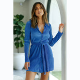 Solid Color Pleated Single Breasted Shirt Dress