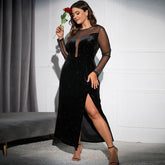 Stitching Velvet Wrapped Chest Dress High Split Dress