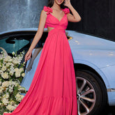 Popular Chiffon Floral Dress Backless Cross Rope Pleated Large Swing Dinner Dress