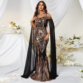 Dress Sequin Off The Shoulder Sling Ball Evening Dress Waist Hip Wrapped Fishtail Dress