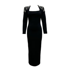 Elegant Graceful Square Collar Diamond Long Sleeve Bandage Dress Ladies Party Dinner Light Dress