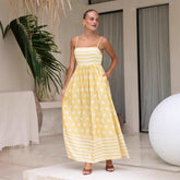 Tirantes sin espalda estampados, cintura alta y vuelo grande