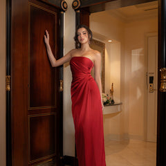 Fall Type Hip Socialite Elegant Slim Tube Top Satin