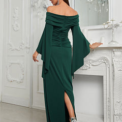 Evening Dress off Shoulder Long Sleeve Slim Fit Slit Dress Cocktail Dress