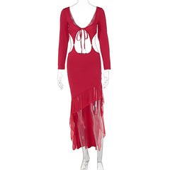 Vestido ajustado de cintura alta, sin espalda, con escote en V y abertura en el pecho