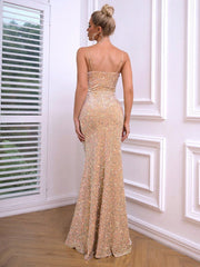 Slim Fit Slit Thigh Sequined Camouflage Dress Gown