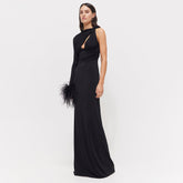 Black Long Sleeved Hollow Out Cutout out One Shoulder Feather Dress Dress