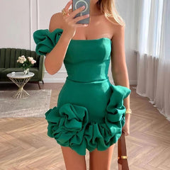 Dress Ruffled Bud Tight Waist Dress One Shoulder Tube Top Hip Dress