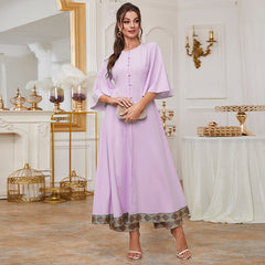 Dress Ruffle Sleeve Round Neck Retro Maxi Dress Trousers Suit