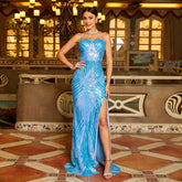 Sleeveless Elegant Tube Top Long Sequined off Neck Cocktail Evening Dress Bridesmaid Dress