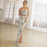Elegant Boat Neck Sequined Cocktail Sheath Fishtail Bridesmaid Dress Evening Dress